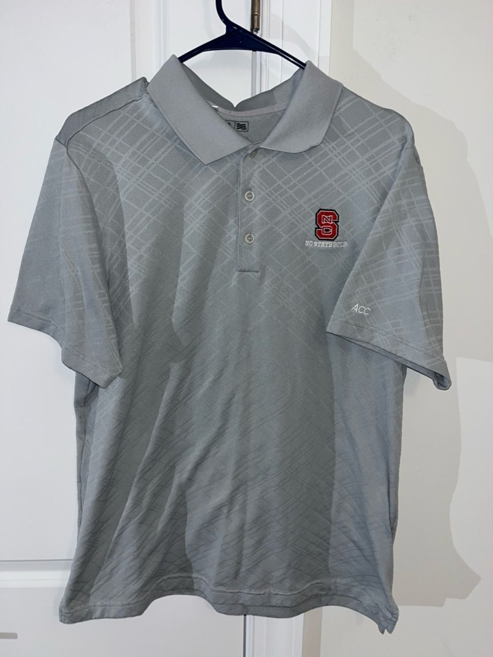 Adidas NC State Wolfpack ACC logo Gray Diamond print golf team shirt L mens used